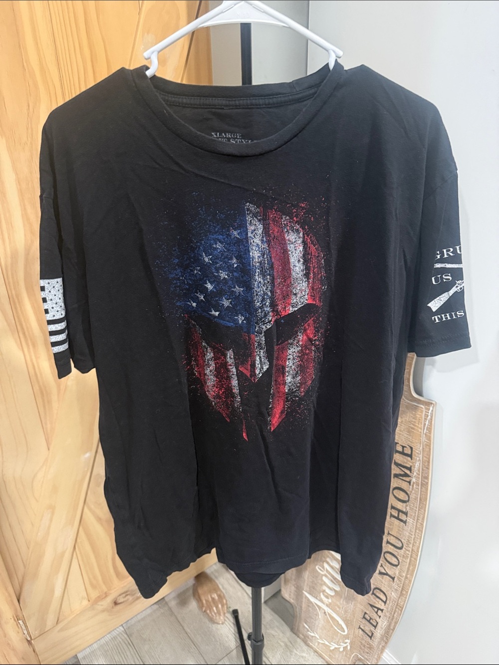 Grunt Style Black Short Sleeve Tee with American Spartan Helmet Graphic